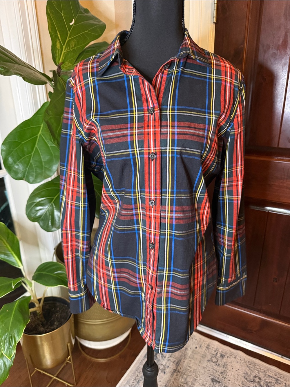 J. Crew Slim-fit stretch cotton poplin shirt in Stewart tartan Size 6 Slim Fit